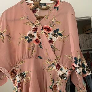 Zaful Pink Floral Wrap blouse